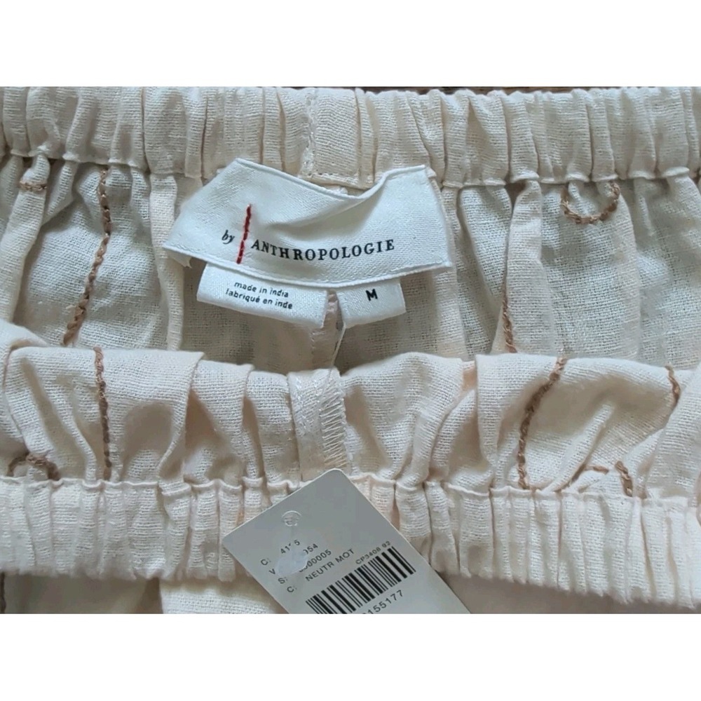 NWT Anthropologie Sz M Embroidered Beige Bloomer Shorts Pull On Elastic Boho - Picture 3 of 8